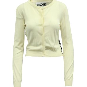 Moschino Schleifendetail verziert Strickjacke in Creme und schwarzem Polyamid 7766520758332