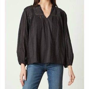 gestickte Baumwoll-Jordyn Bluse in schwarz