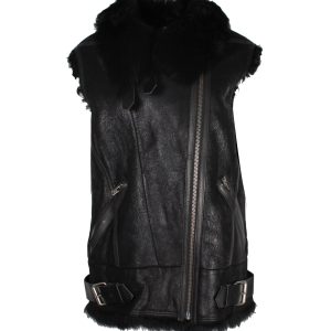Iro Courtney Fur Lined Vest in schwarzes Leder 7703678058556