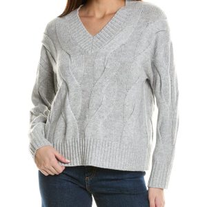 Hannah Rose Wide Cable Wolle und Kaschmir-Pullover mit V-Ausschnitt 7823811182652