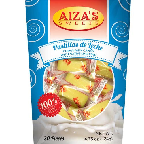 Aiza’s Sweets – Pastillas de Leche – weich und kaubar Milchbonbons mit heimischer Limettenschwarte – 20 Stück – 134 g ( blau )