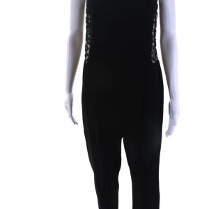 Alexander McQueen Damen Metallic Spitze Crepe 2014 Satin Jumpsuit schwarz – 7833556746300