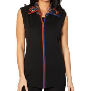 Zip Front Lange Weste in schwarz/multi