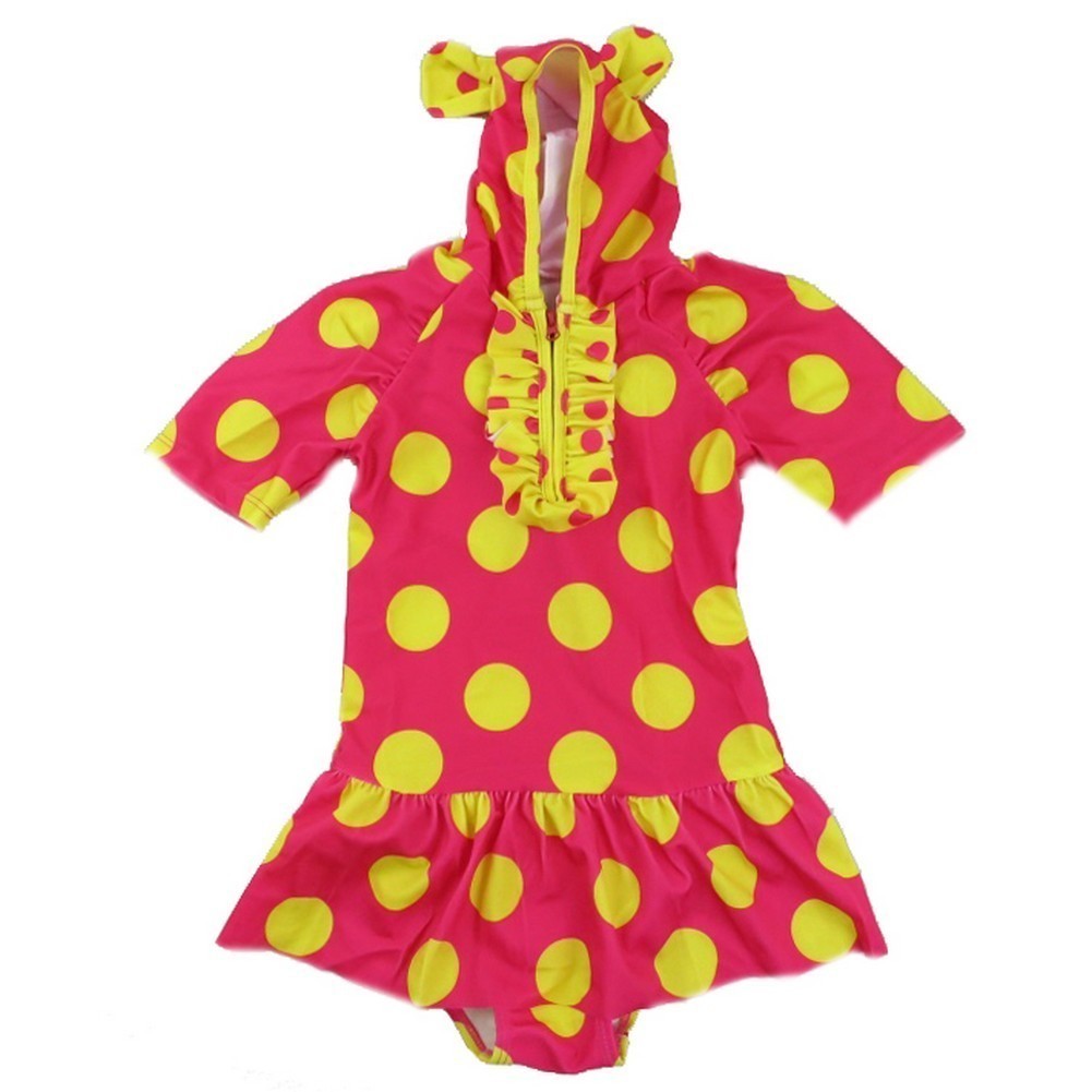 Badeanzug für kleine Mädchen, rot, gelb, gepunktet, Ärmelkappe, Größe 2T-7