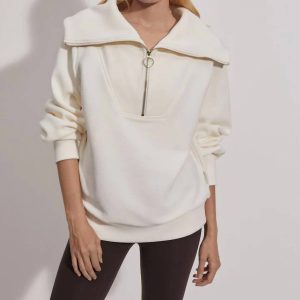 Vine-Pullover mit halbem Reißverschluss in Elfenbein