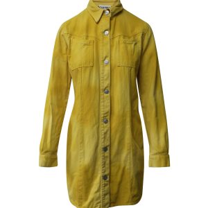 Ganni Denim Knopf vor Hemd Minikleid in gelber Baumwolle