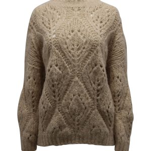 Brunello Cucinelli Open Weave Strickpullover in beige alpaca Wolle