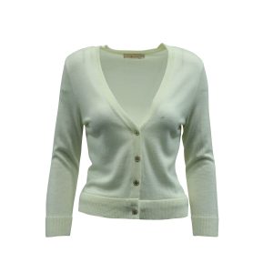 Tory Burch Strickjacke mit Logo-Knöpfen aus Cremewolle – 7833712197692