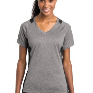 Sport-Tek Heather Colorblock Contender T-Shirt mit V-Ausschnitt für Damen LST361