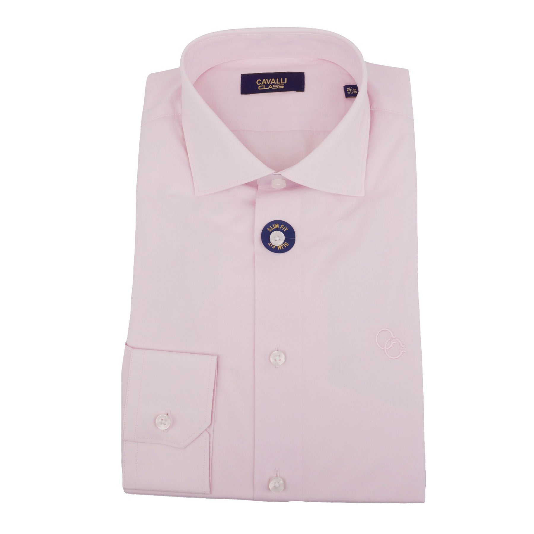 Cavalli Class Herren rosa Kleid Hemden langen Ärmel mit Emb 7805805297724