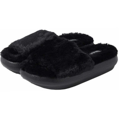 32 Degrees Plush Kunstfellkissen Slide Pantoffeln, schwarz