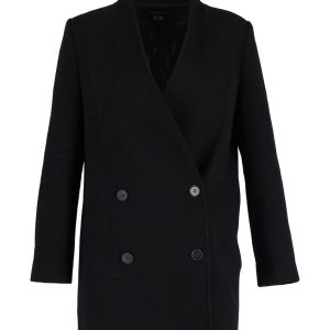 Theory Doppelbrust-Kragenlose Blazer aus schwarzer Wolle