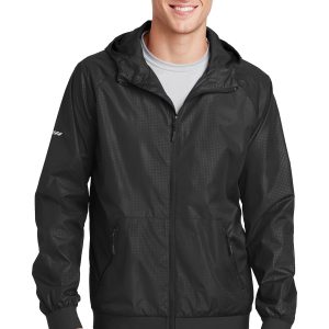 Sport-Tek Herren-Windjacke mit geprägter Kapuze. JST53
