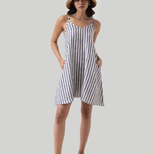 kurzes Zeltkleid in Leinenstreifen