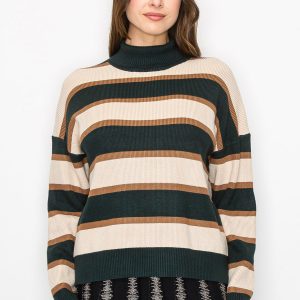 Forest grün gestreifter Rollkragen Pullover 7832923177020