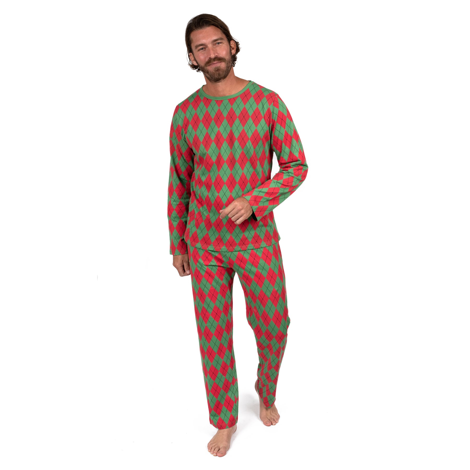 Christmas Herren zwei Stück Baumwolle lose Passform Pyjamas Argyle