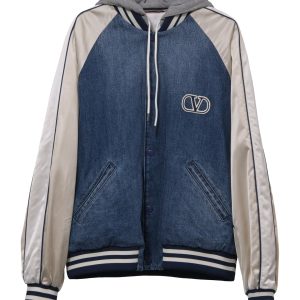 Valentino Bomber Jacke aus blauem Denim 7748679237692