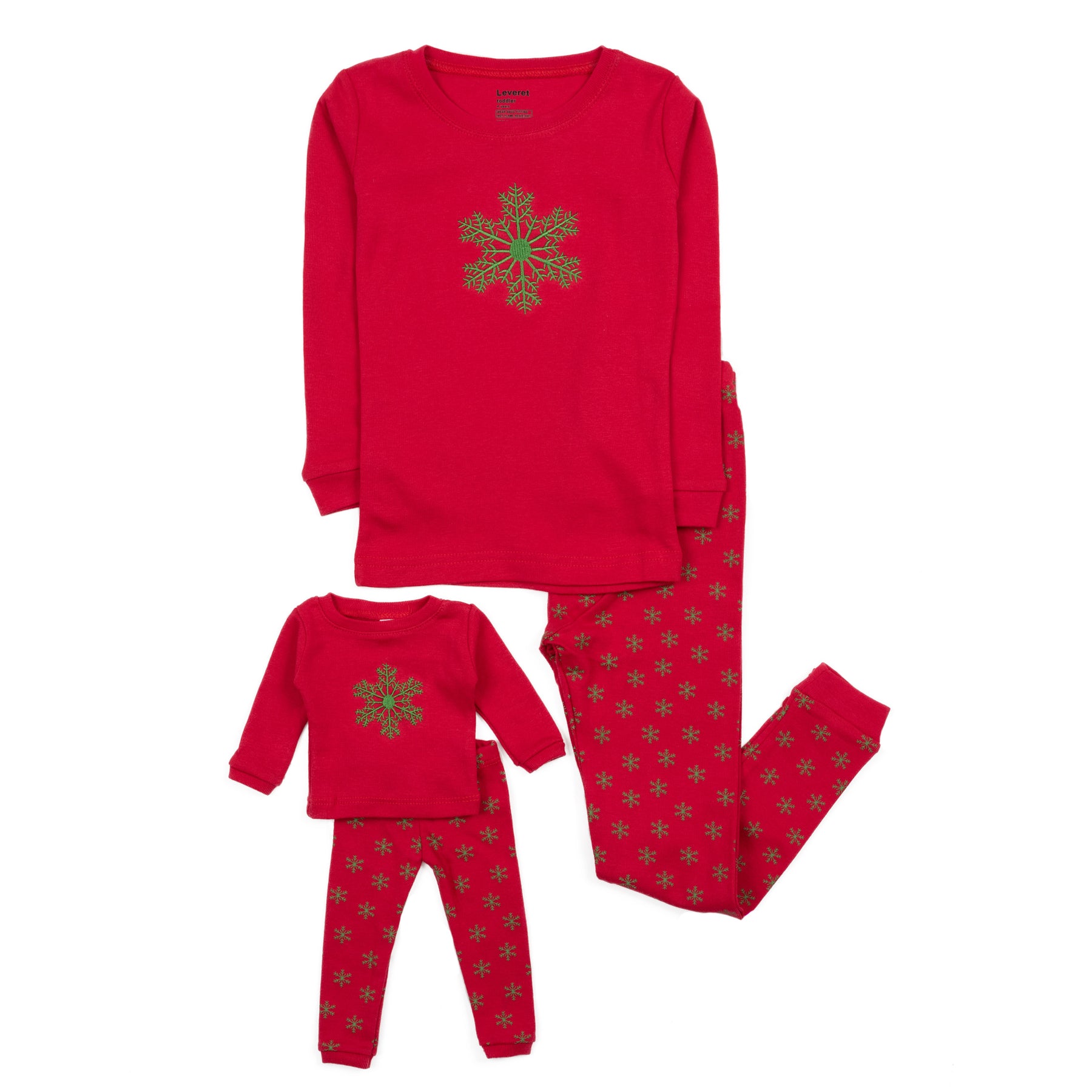 Weihnachtliche Baumwollpyjamas für Mädchen und passende Puppenpyjamas – „Snowflake“