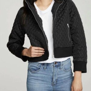 Cropped Kapuzenjacke mit Rippe in echtem Schwarz