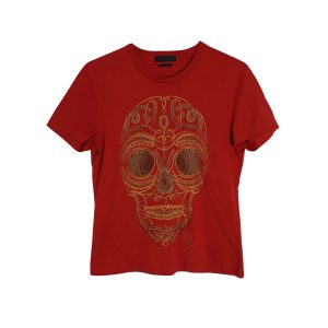 Alexander McQueen Rope Skull Print T-Shirt aus roter Baumwolle
