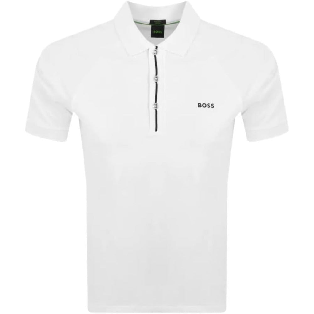 Hugo Boss Herren paddy 2 kurze Ärmel Streifen Placket Polo, weiß