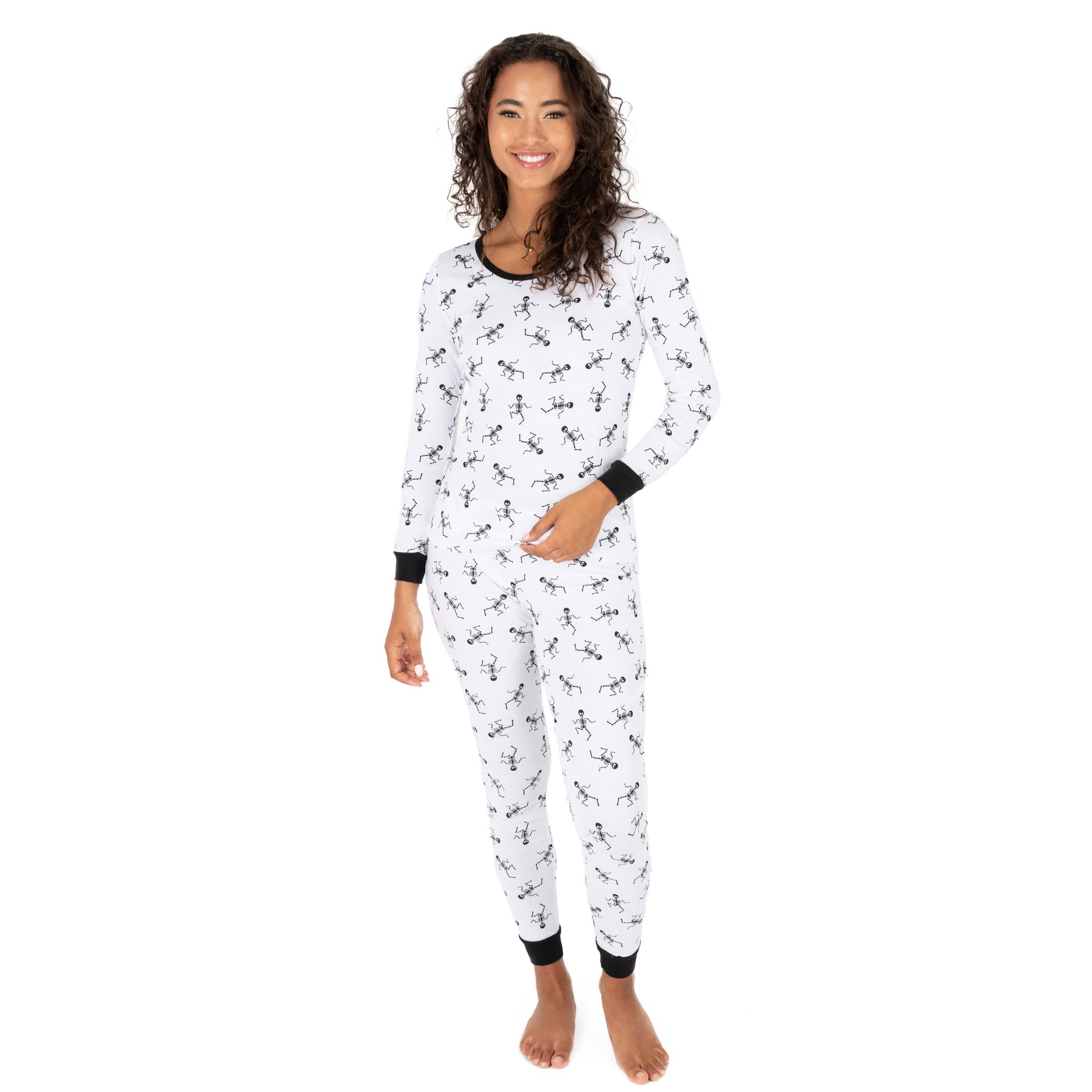Damen zwei Stück Baumwolle Pyjama Skelett weiß