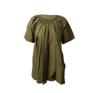 Jil Sander Gathered kurze Ärmel Top aus olivgrüner Baumwolle