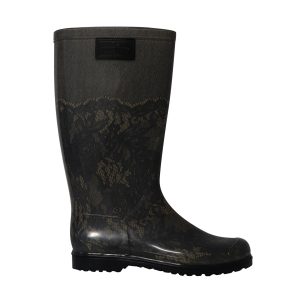 Valentino Lace bedruckte Regenstiefel aus schwarzem Gummi