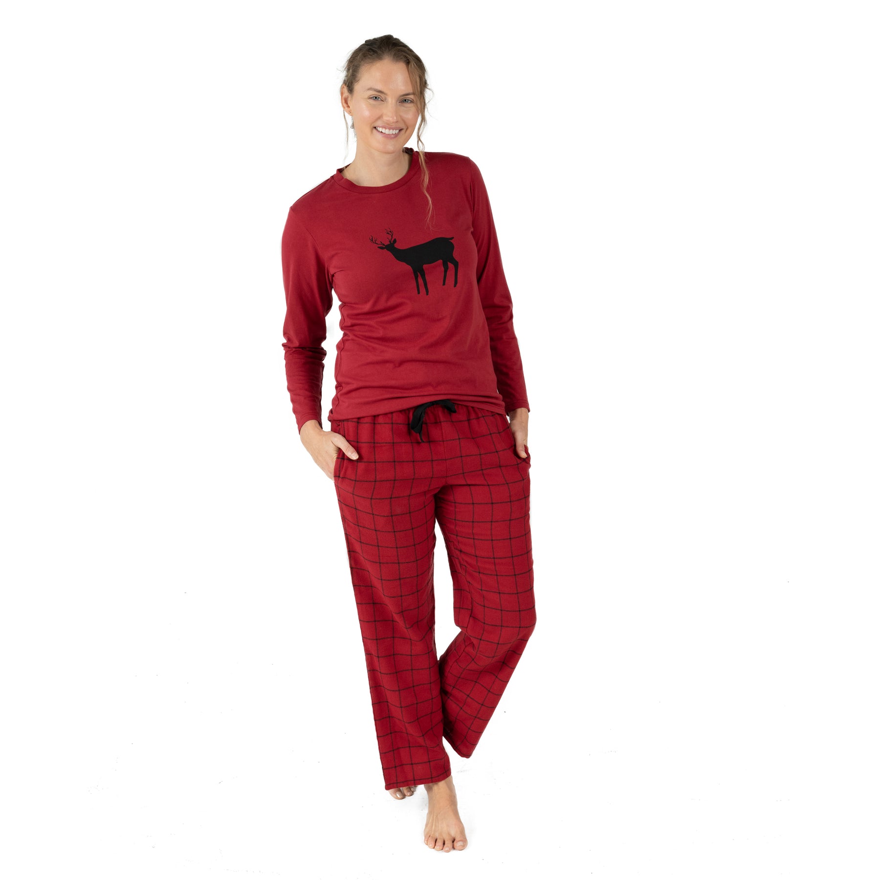 Christmas Damen Baumwolle Top Flanell Hose Pyjamas Rentier