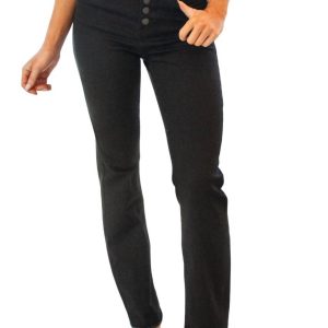 hoher Bund Knopf Fly Bootcut Jeans in schwarz 7703652597820