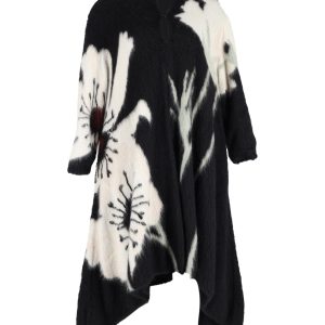 Valentino Garavani floraler Kapuzenlangmantel in schwarzem Kaschmir und Mohair