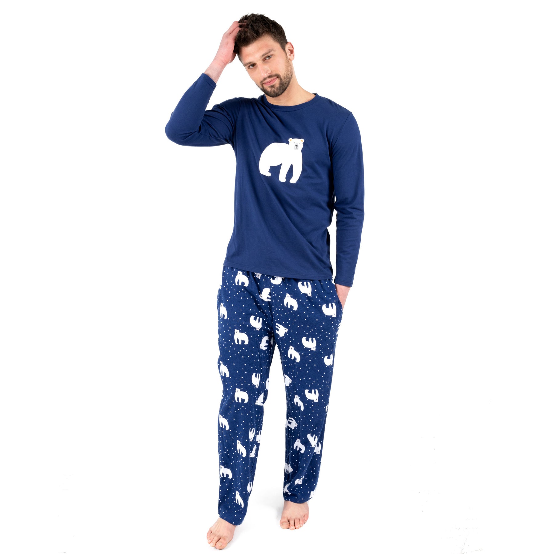 Christmas Herren Baumwolle Top Flanell Hose Pyjamas Eisbär