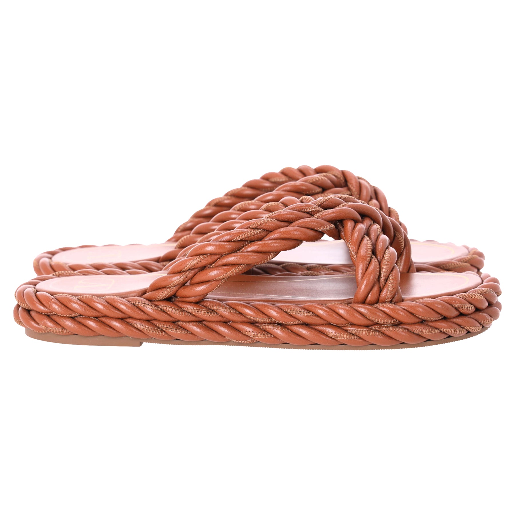 Valentino The Rope Twisted Strap Sandalen aus braunem Leder 7748815192124