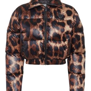 Cropped Nylon Daunenjacke Leopard 7676510568508