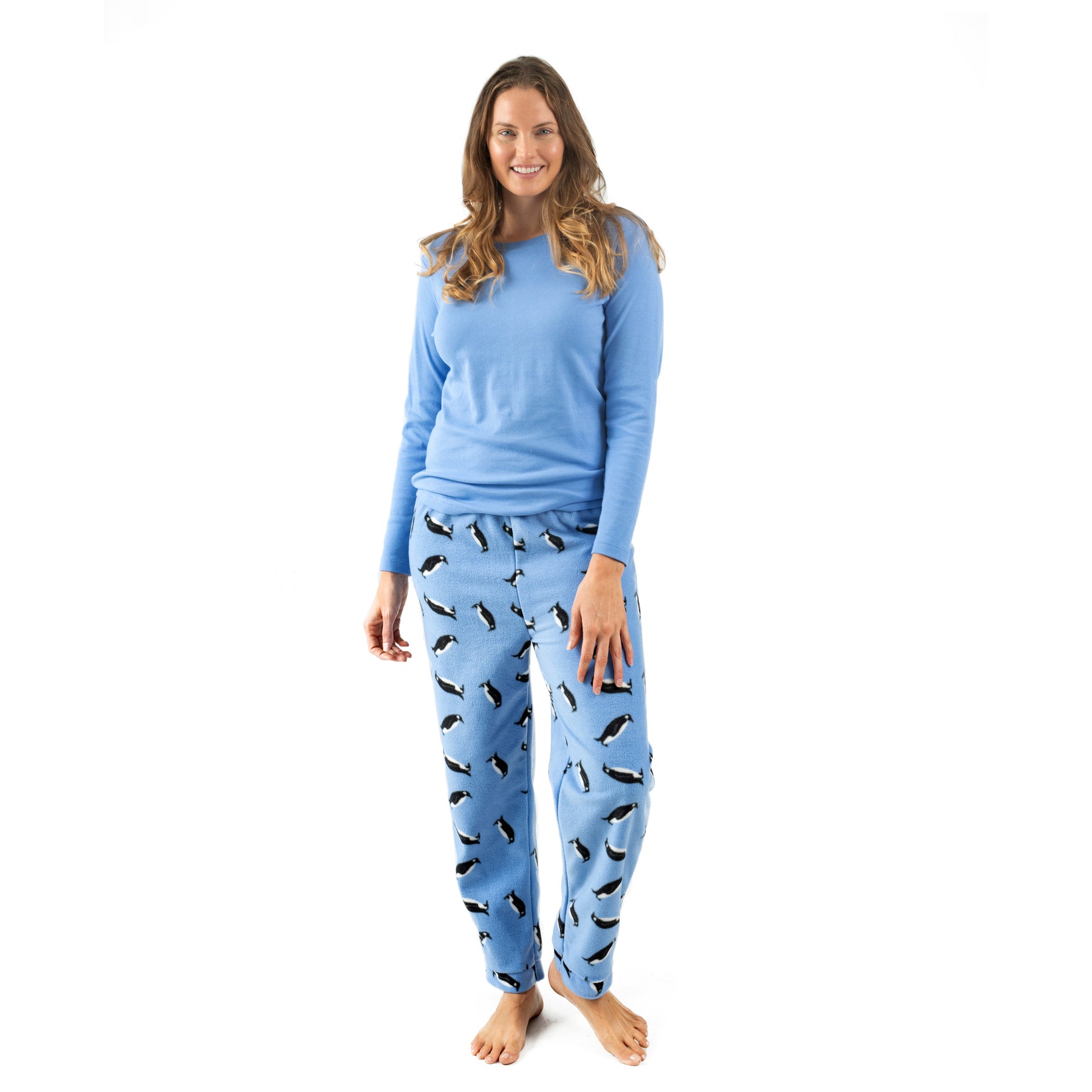 Christmas Damen Baumwolle Top und Fleece Hose Pyjamas Pinguin