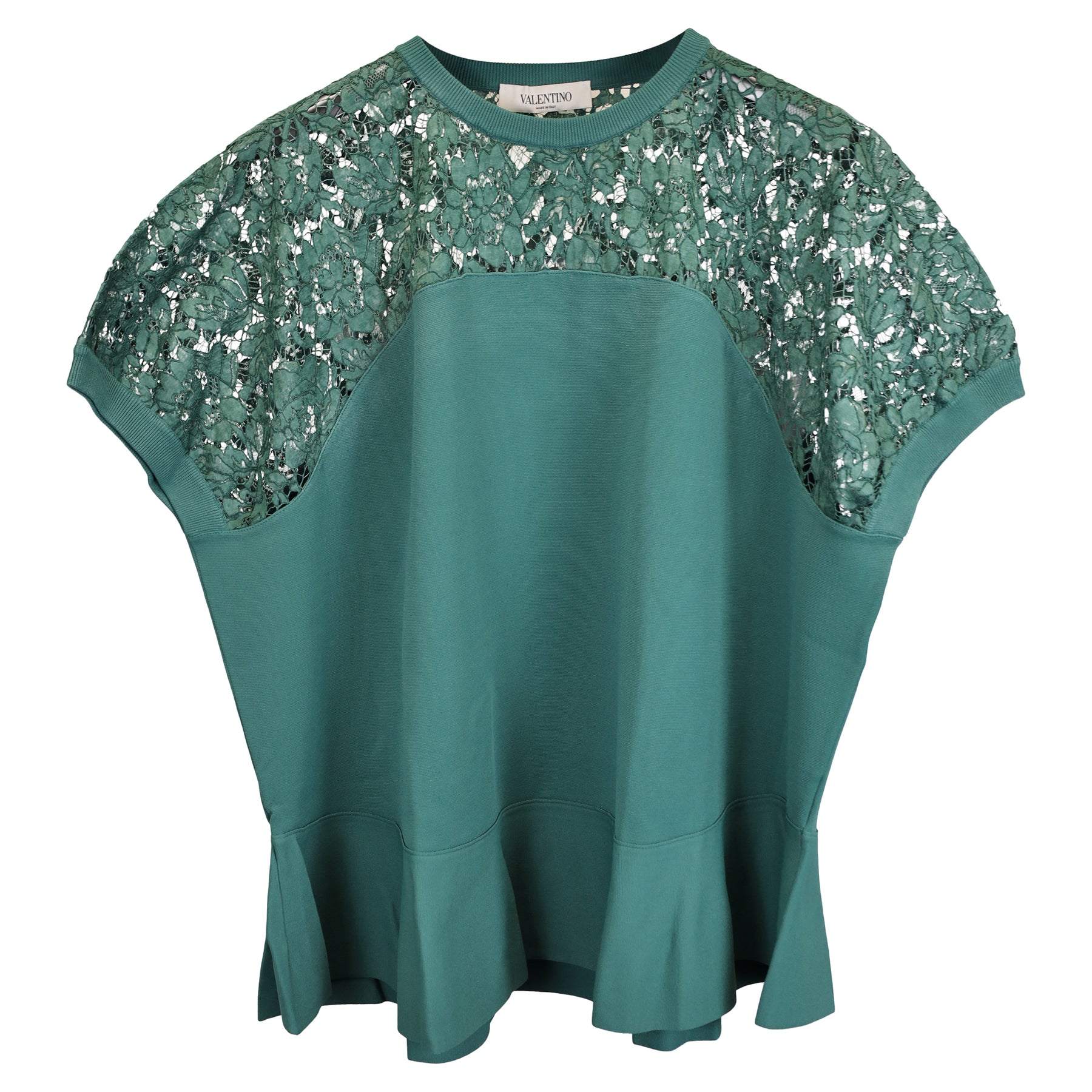 Valentino Garavani Lace-Paneled Stretch-Knit Top in grüner Viskose 7748740513852