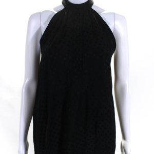 Balenciaga Damen ärmellose Halbknopf Seide Polka Punkt oben schwarz 7833276547132