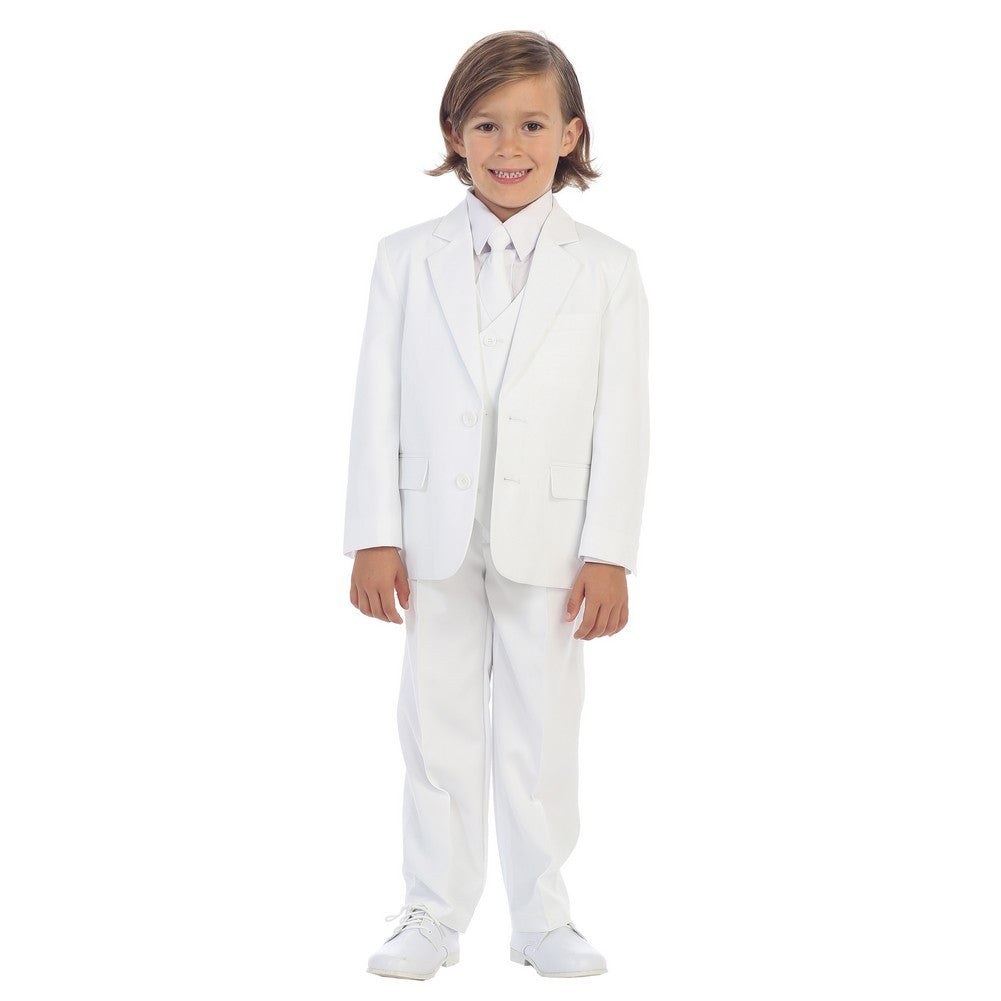 Weiße Juwelen und Herrenjacke, Weste, Hemd, Krawatte, Hose, 5-teiliger Anzug für kleine Jungen, 2T-7