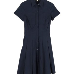 Micheal Kors – plissiertes Kurzarmkleid aus marineblauer Baumwolle