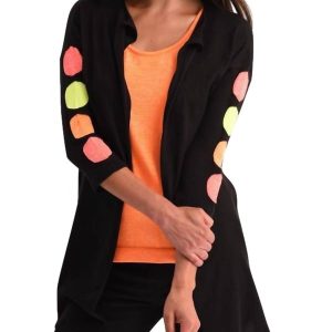 Polkadot 3/4 Sleeve Strickjacke in schwarz/neon