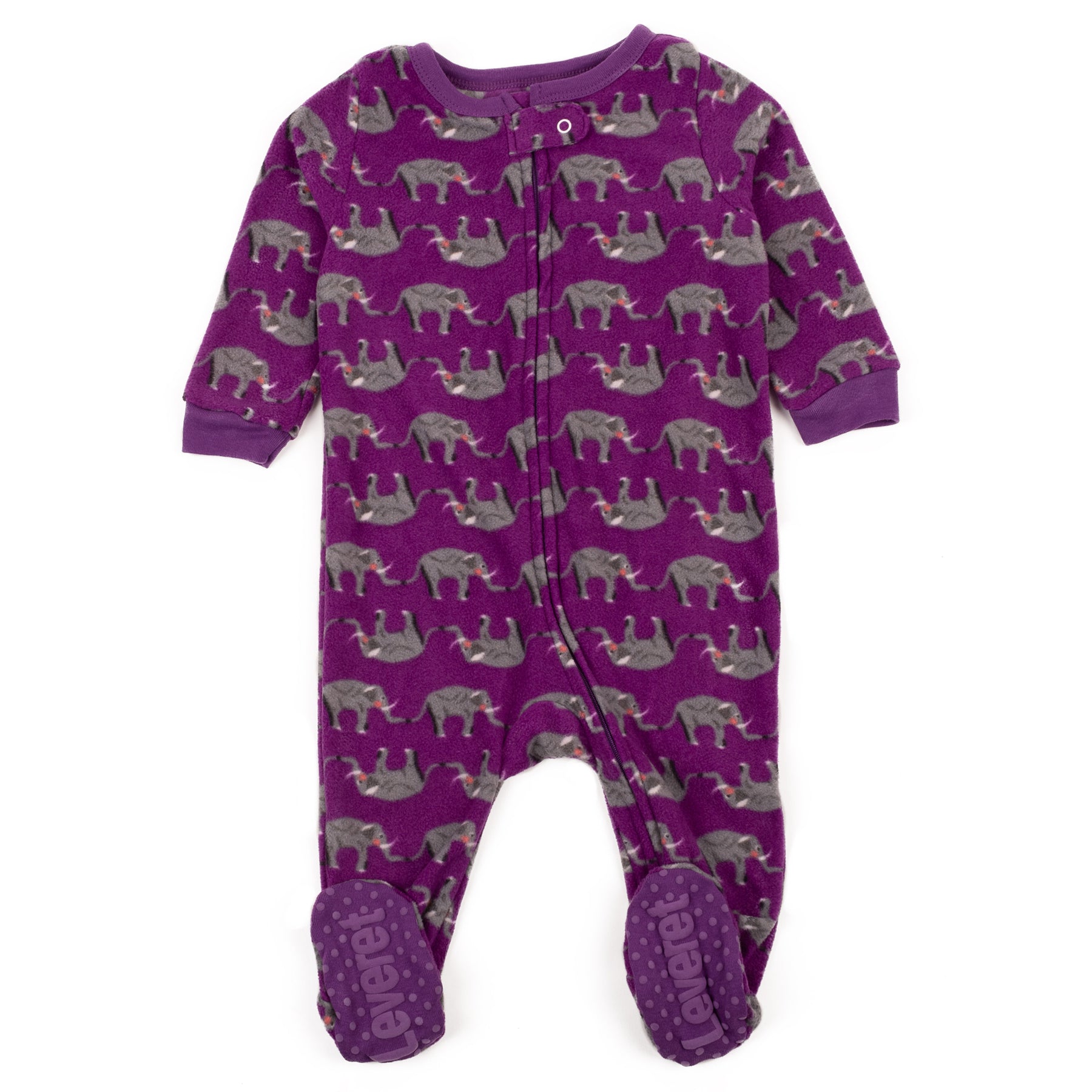 Kinder Fußfleece Pyjamas lila Elefant