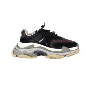Balenciaga Triple S Sneakers in schwarz und burgunder Wildleder