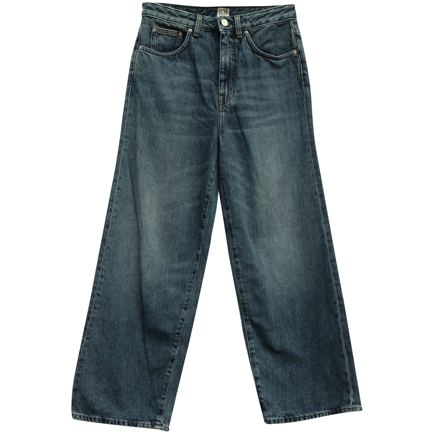 Totême Flare Fit Jeans Denim gewaschen in blauer Baumwolle 7833184370748