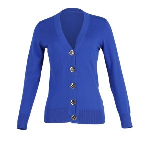 Tory Burch Strickjacke mit goldenen Knöpfen aus blauer Wolle